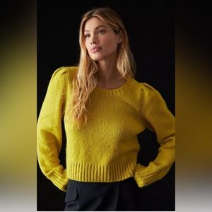 Maeve by Anthropologie Women’s Crewneck Puff-Sleeve Sweater Neon Green Size S